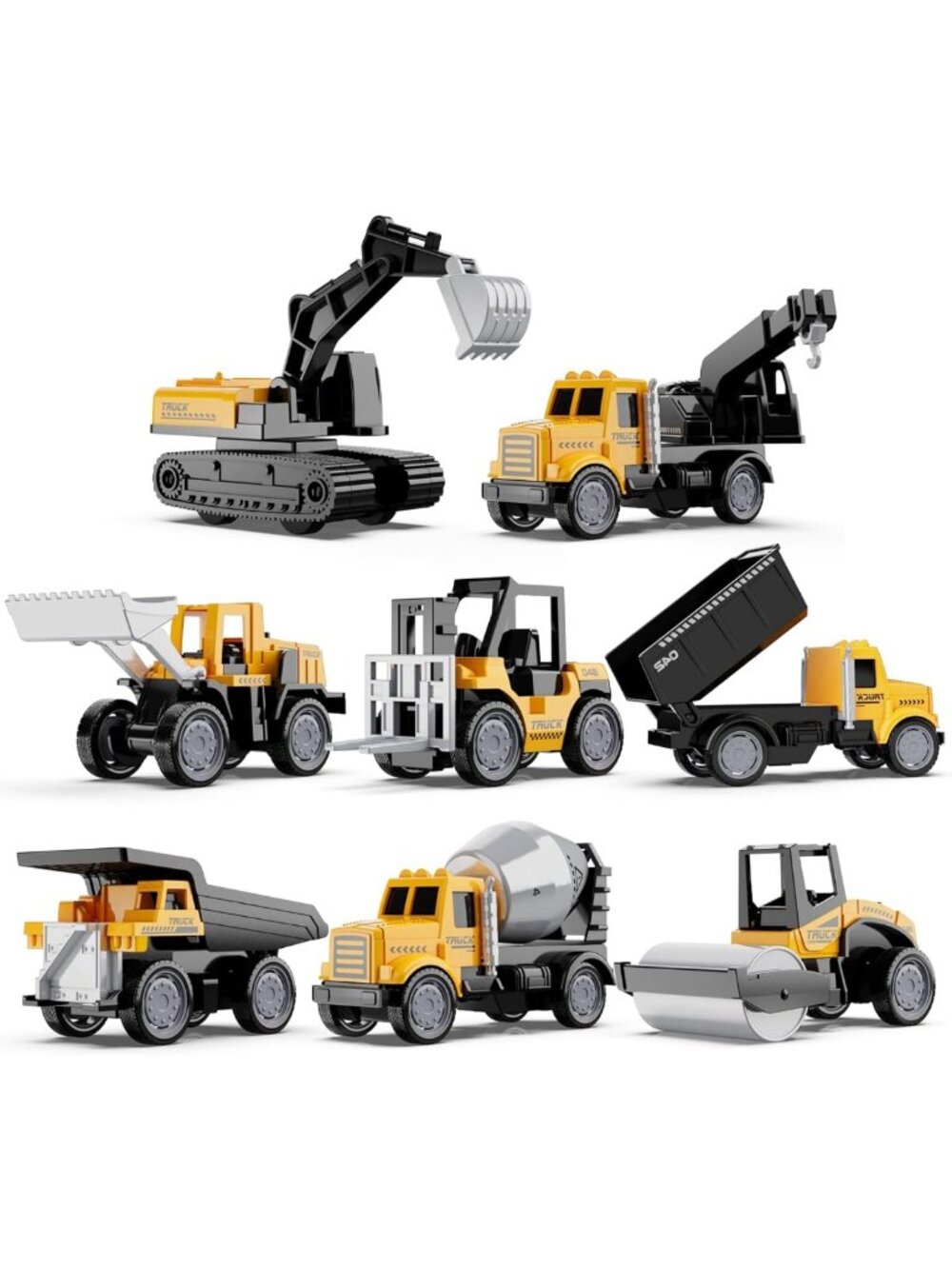 Mini Construction Vehicle Set - 8 Die-Cast Toys for Kids, Excavators, Trucks